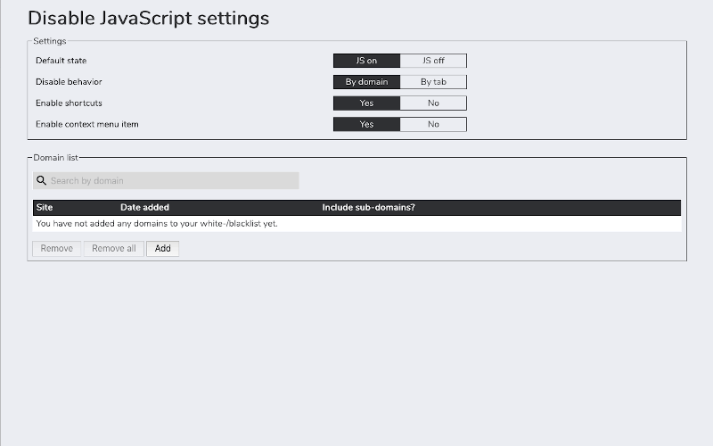 Disable Javascript on Websites