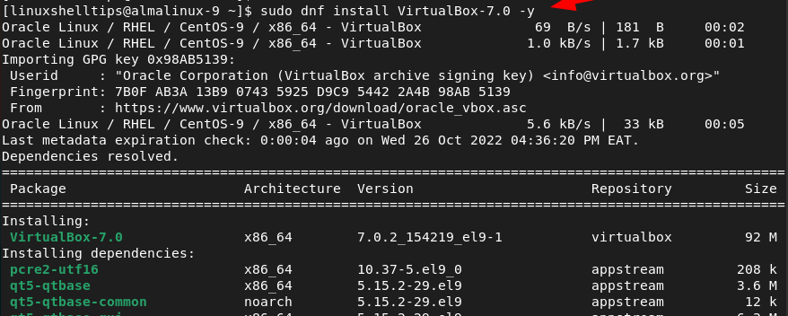 Install VirtualBox in AlmaLinux
