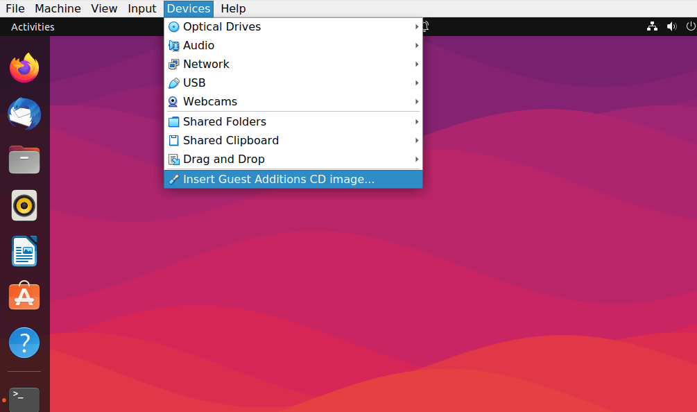 Insert Guest Additions in Ubuntu