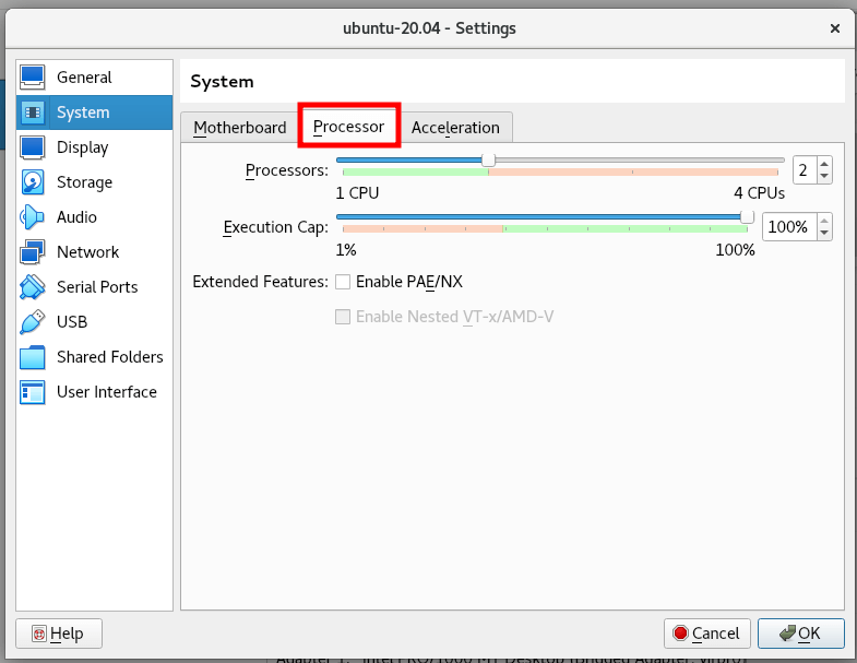 Virtual Machine Processor -Settings