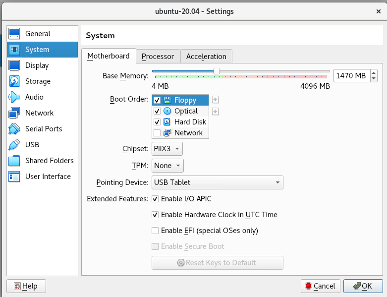 Virtual Machine System Settings