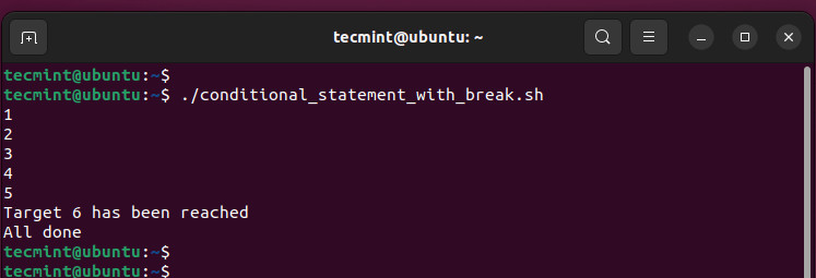 Bash For Loop Break Statement Output
