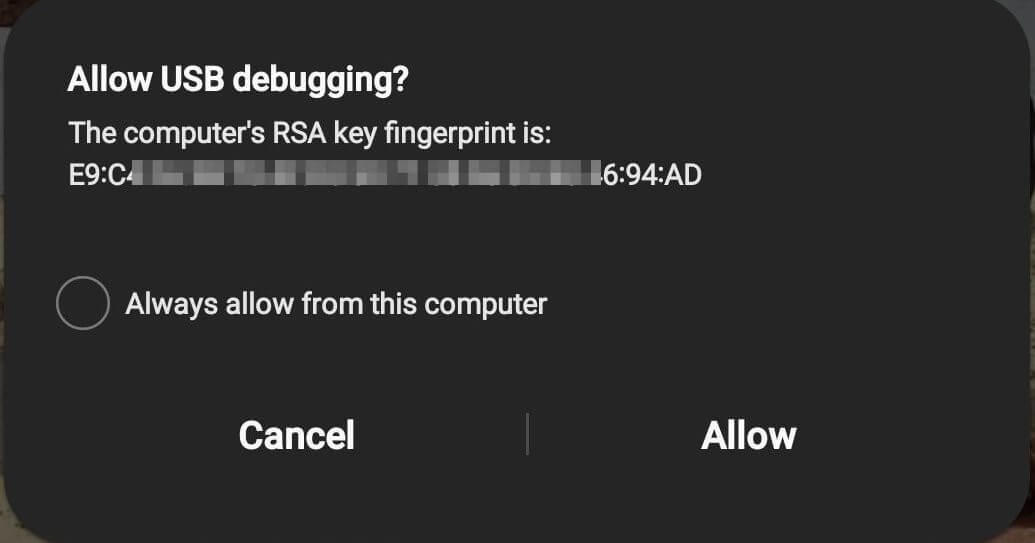 Allow USB Debugging