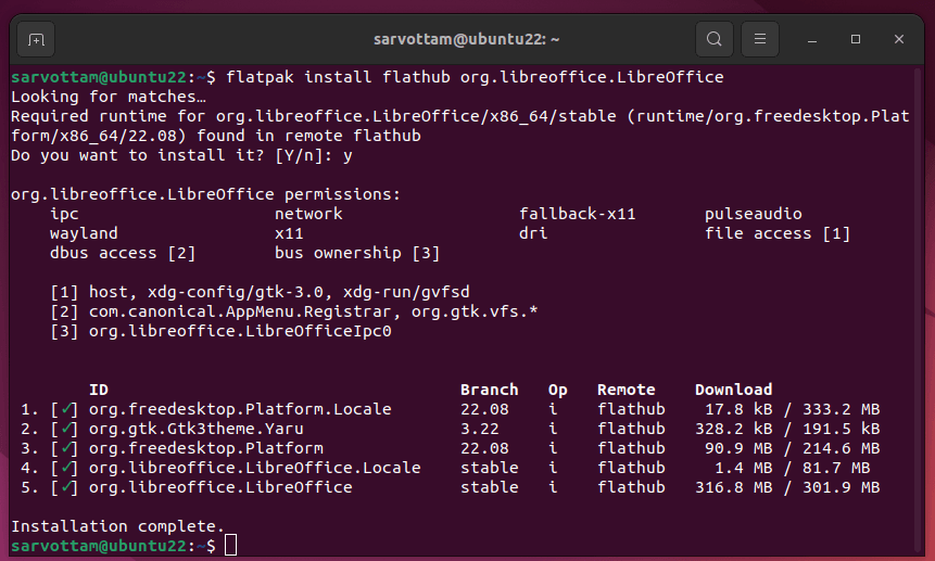 Install LibreOffice in Ubuntu via Flatpak