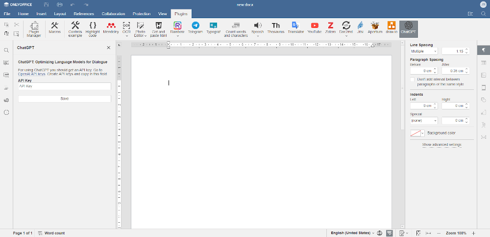 ChatGPT Plugin in ONLYOFFICE Docs
