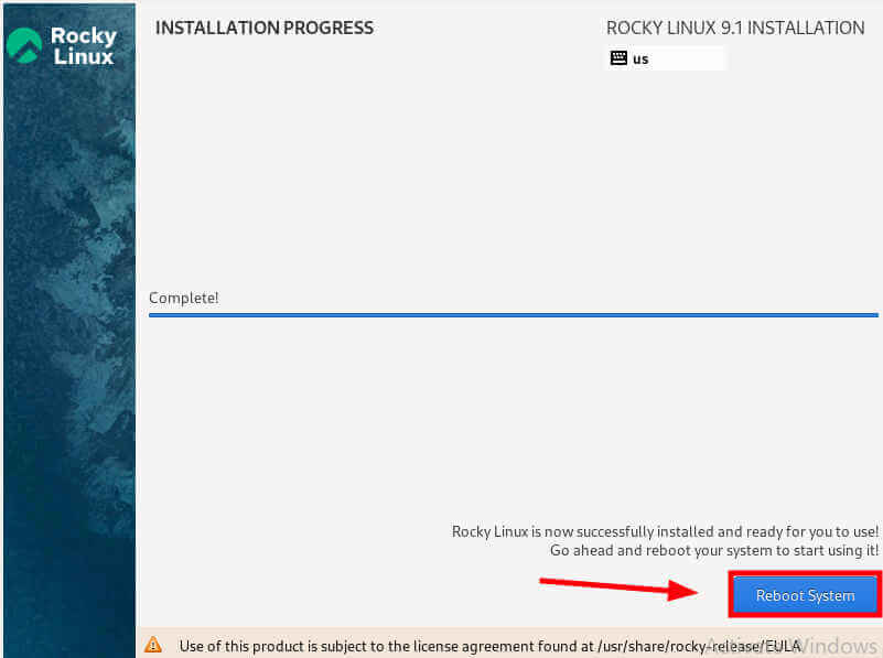 Rocky Linux Installation Finishes