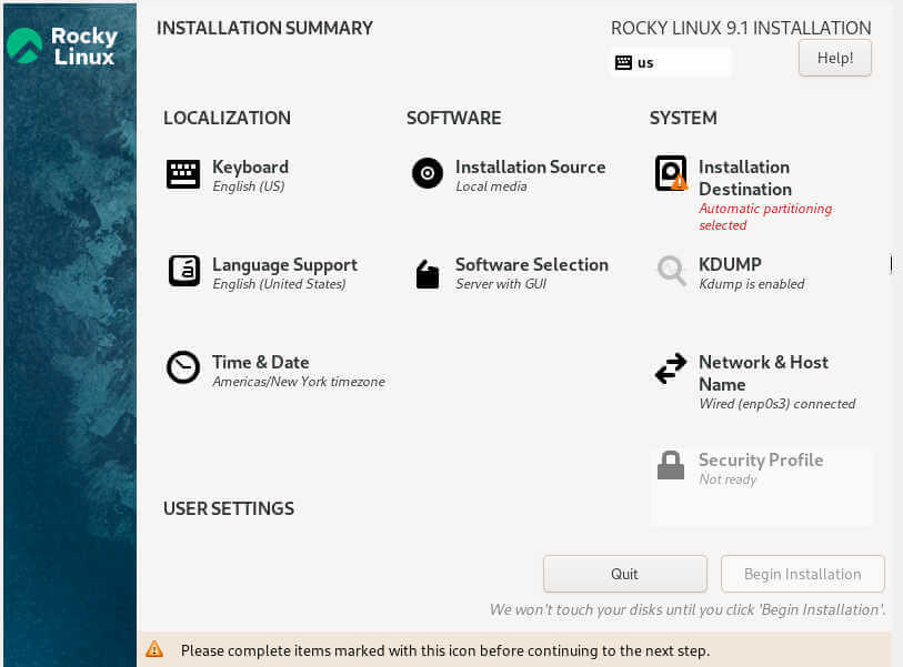 Rocky Linux Installation Summary
