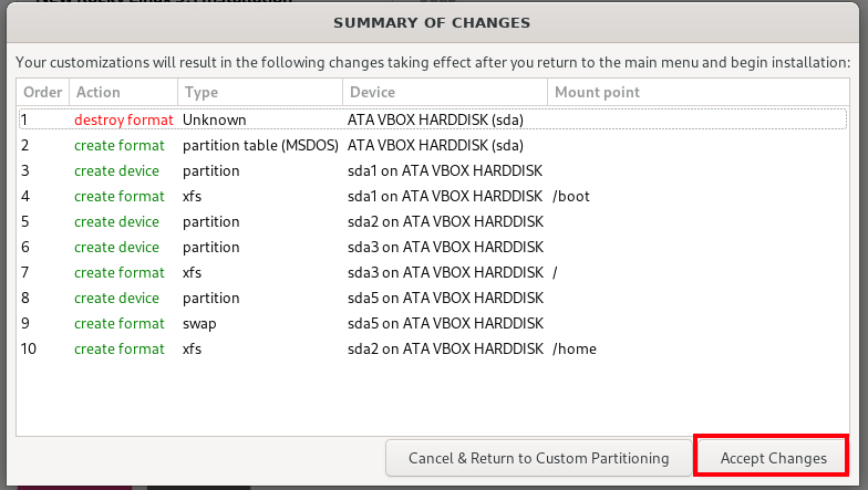 Rocky Linux Partition Changes