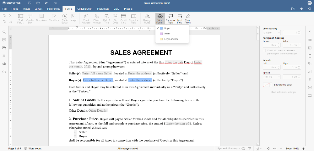 Fillable Form with User Roles