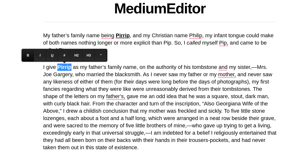 Medium Editor - Inline Editor Toolbar