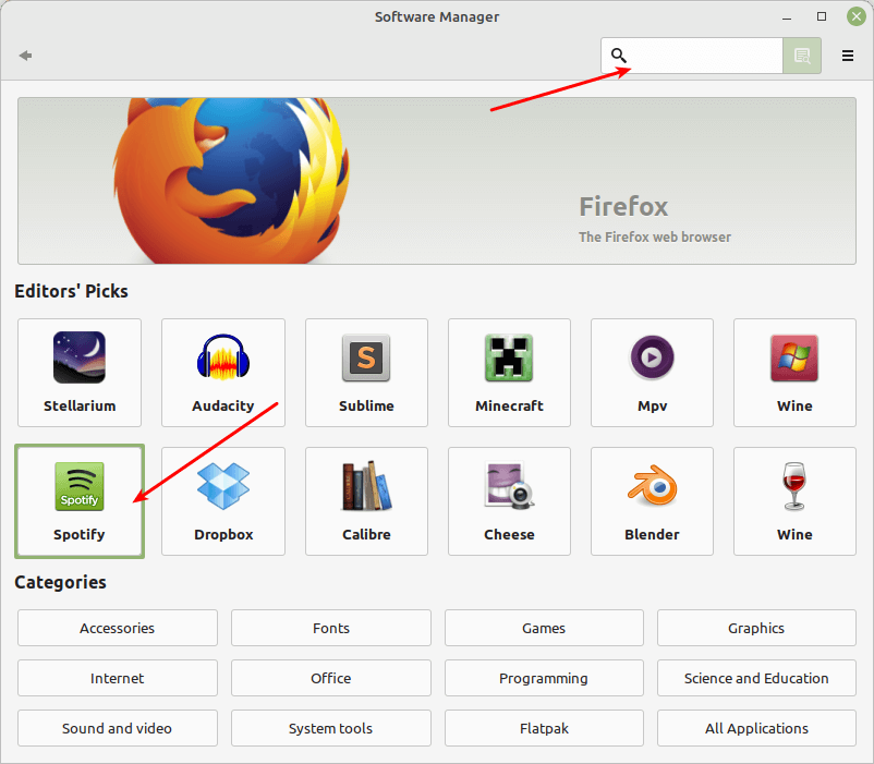 Search Spotify in Software Manager