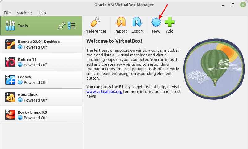 VM VirtualBox Manager