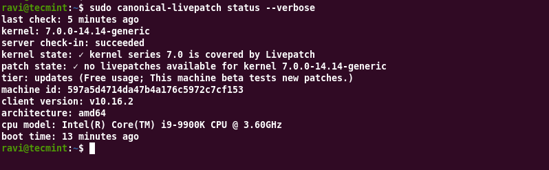 Check Ubuntu Livepatch Status