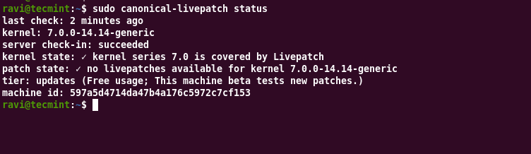 Checking Ubuntu Livepatch Status