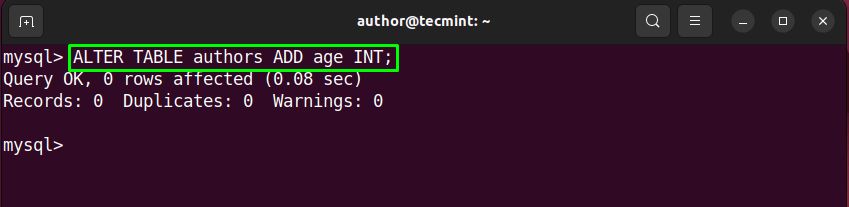 MySQL ALTER TABLE Query
