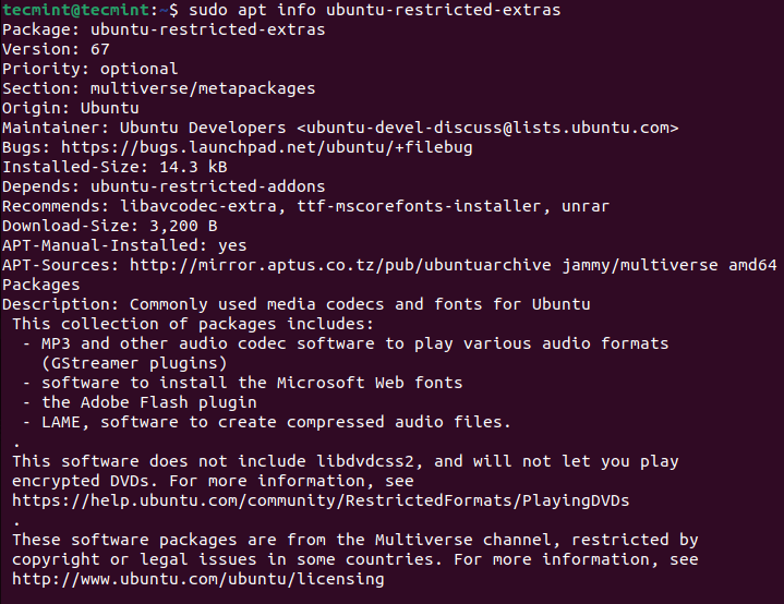Ubuntu Restricted Extras Package Info