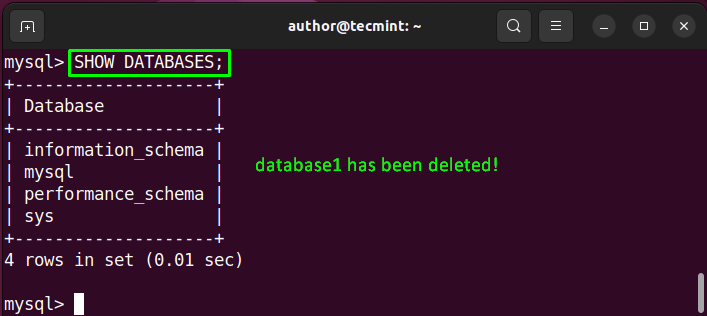 Verify DROP DATABASE Query in MySQL