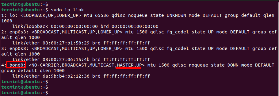 Check Network Bond in Ubuntu