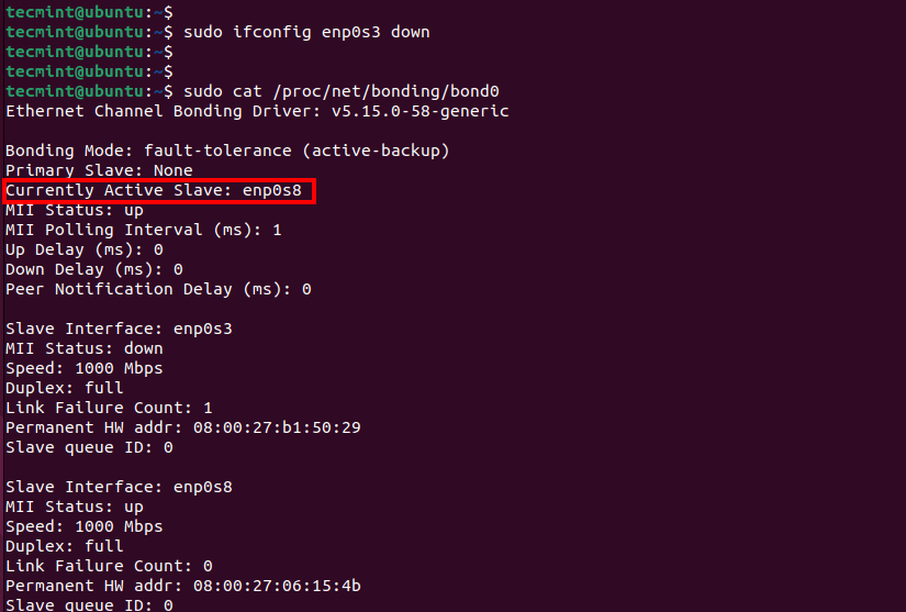 List Active Network Bond in Ubuntu