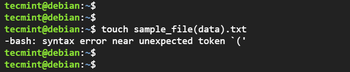 bash: syntax error near unexpected token Error