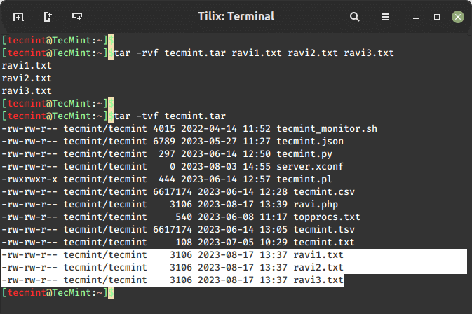 Add Files to Tar Archive