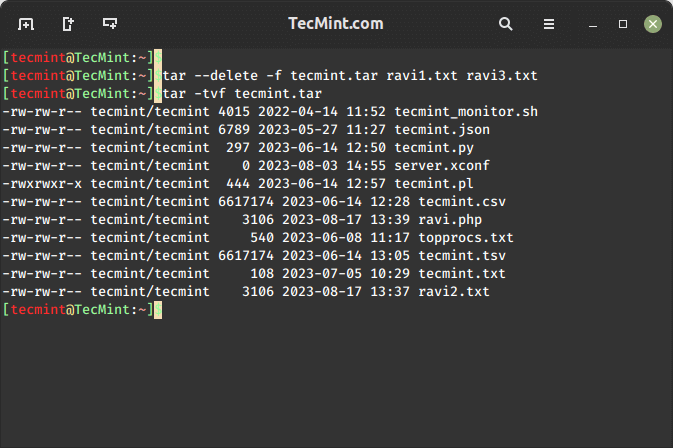 Delete Files From Tar Archive