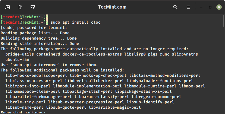 Install cloc in Linux