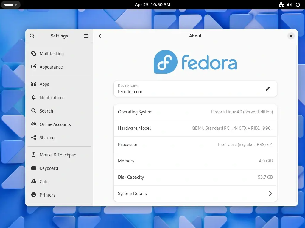 Verify Fedora 40 Desktop
