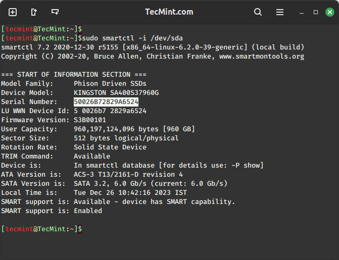 Check Hard Disk Serial Number