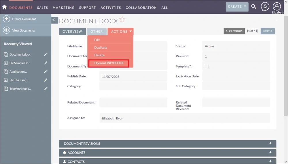 Edit Documents in SuiteCRM with ONLYOFFICE Docs