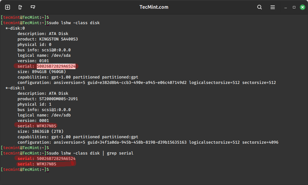 Find Linux Hard Disk Serial Number