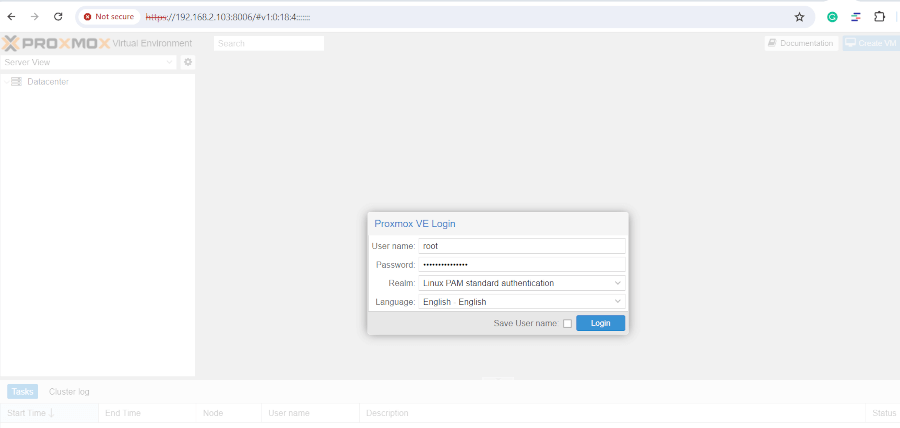 Proxmox VE Login