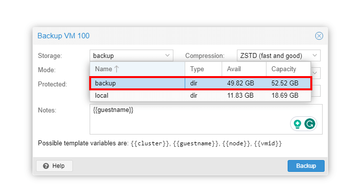 Choose Backup Storage