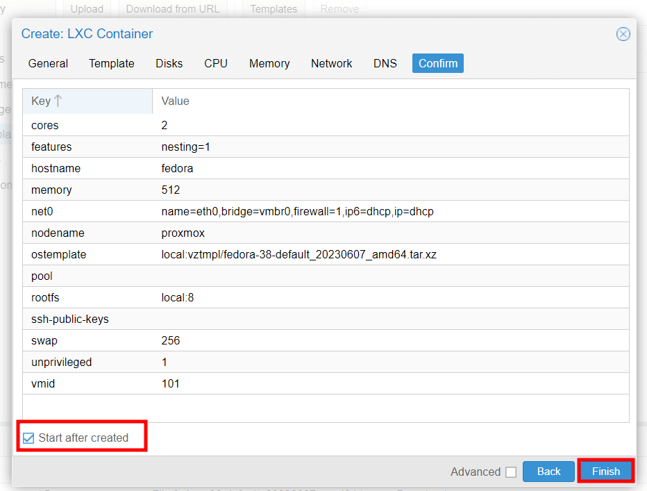 Proxmox Container Settings