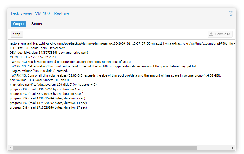 Proxmox VM Restore Process