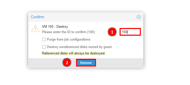 Confirm to Remove VM 
