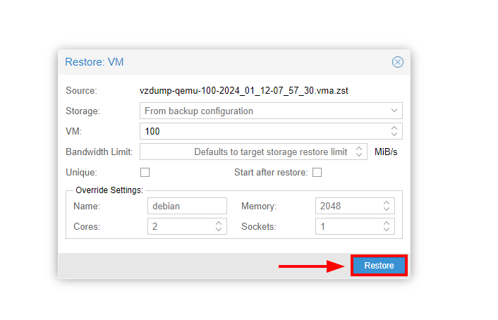 Restore Proxmox VM