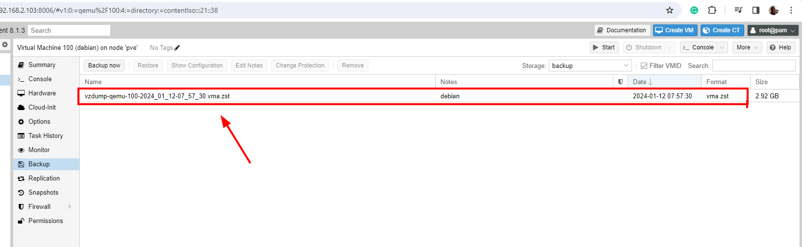 View VM Backup