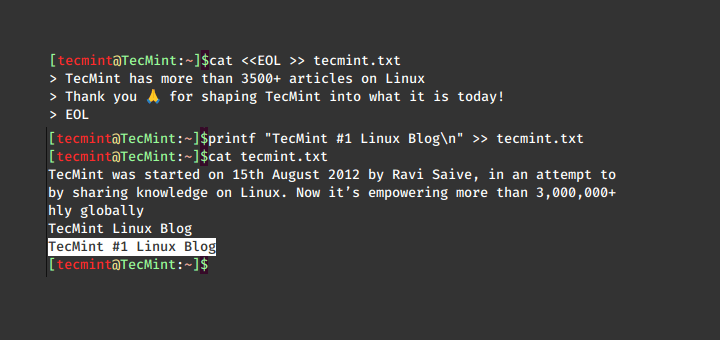 Append Text To File in Linux