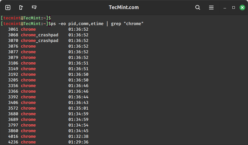 Get Process Running Time in Linux