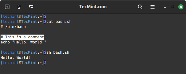 Single Line Comment in Bash