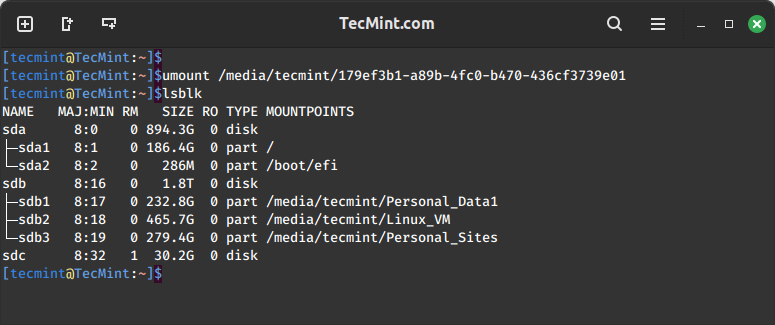 Umount USB Drive in Linux