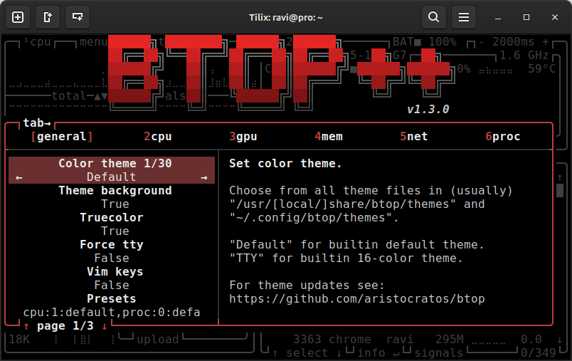 btop Setting Menu