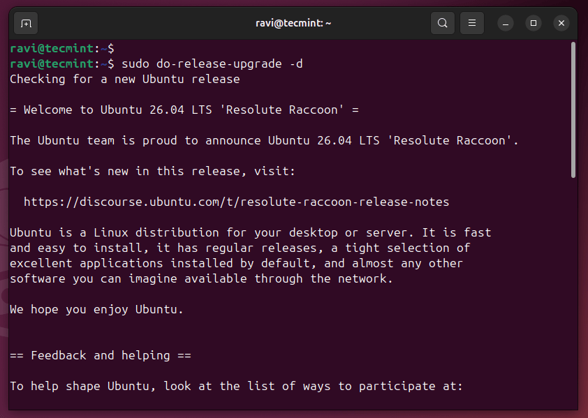 Start the Ubuntu 24.04 to 26.04 Upgrade