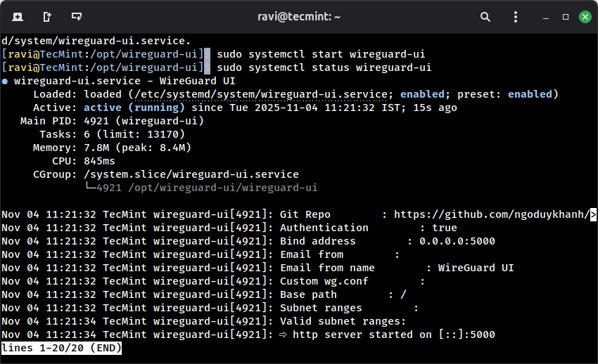 Wireguard-UI-Status prüfen