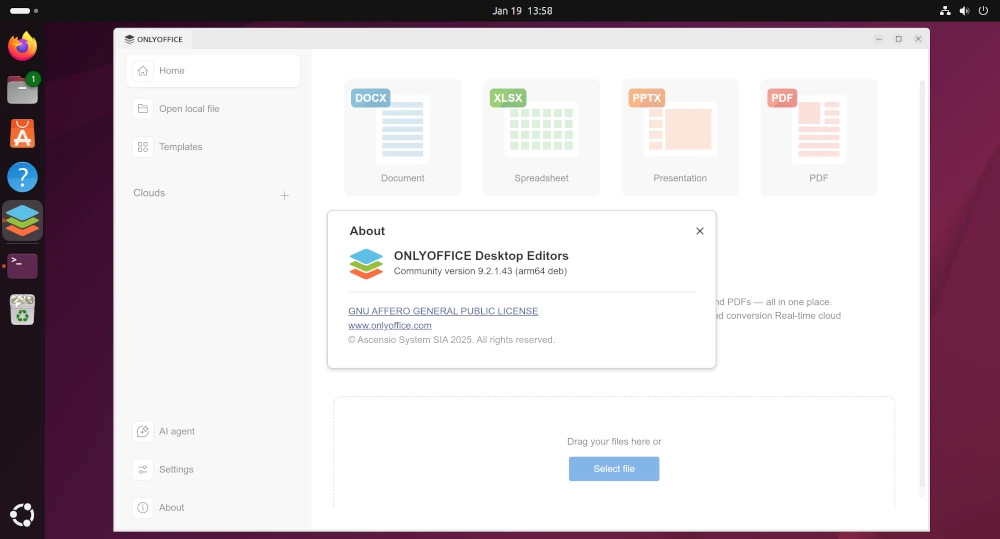 ONLYOFFICE Desktop Editors Runningi n Ubuntu