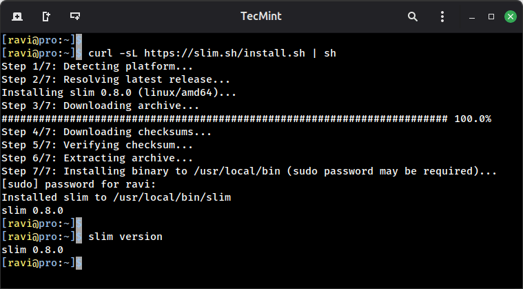 Install and Check Slim Version