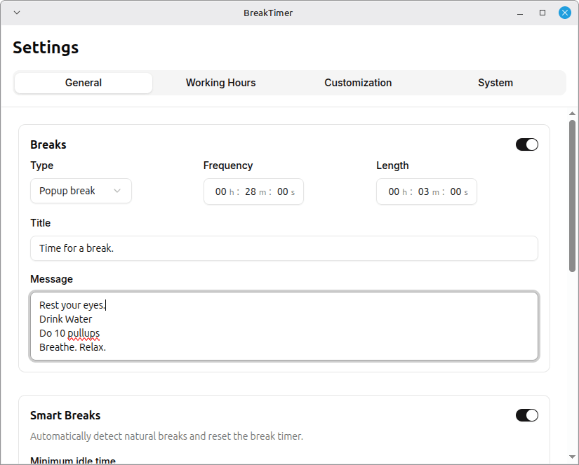 Stretchly Settings