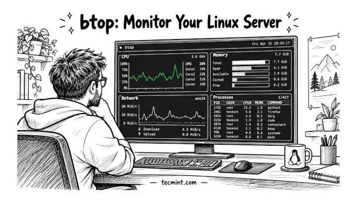 btop - Linux Server Monitoring Workspace