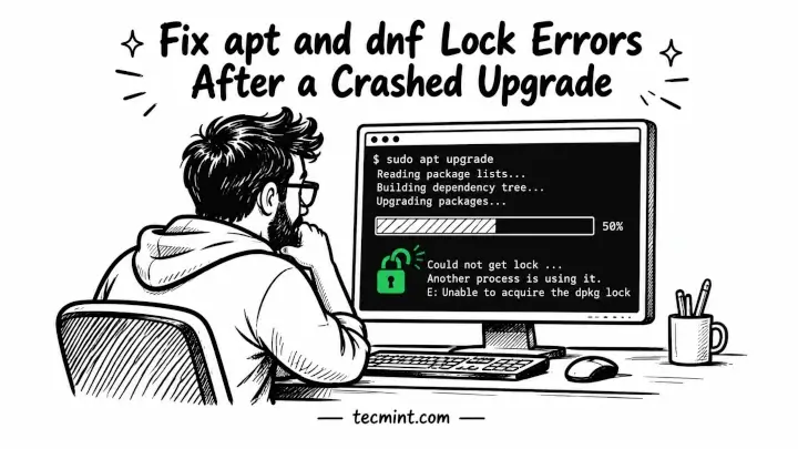 Fix apt lock error and repair a crashed dnf upgrade on Ubuntu, Debian, and Rocky Linux